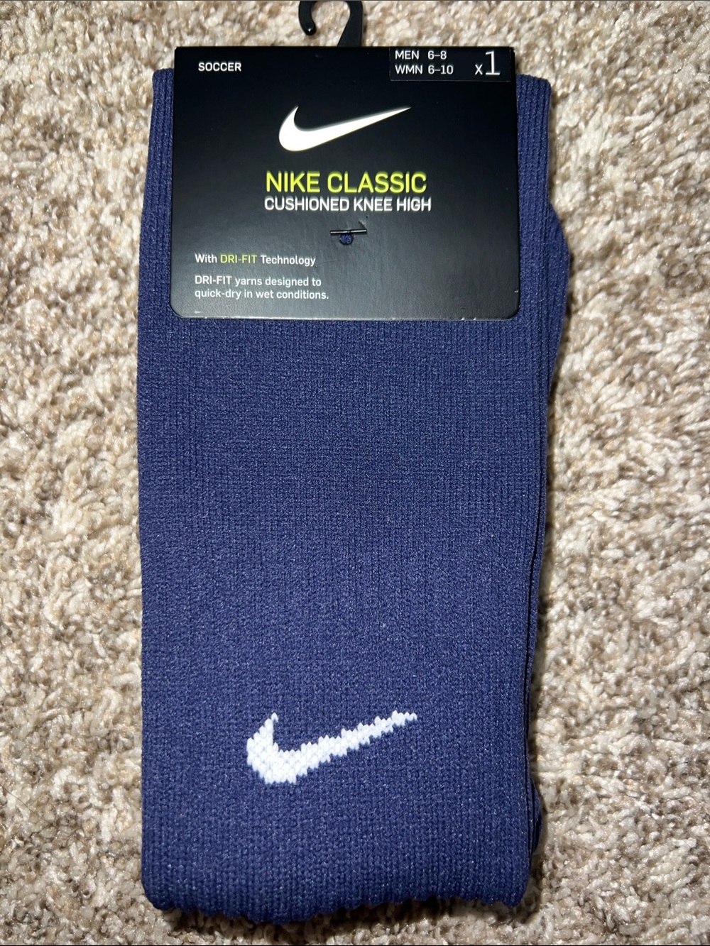 NWT! Nike DRI-FIT Classic Knee High Athletic Socks - Navy with White Swoosh